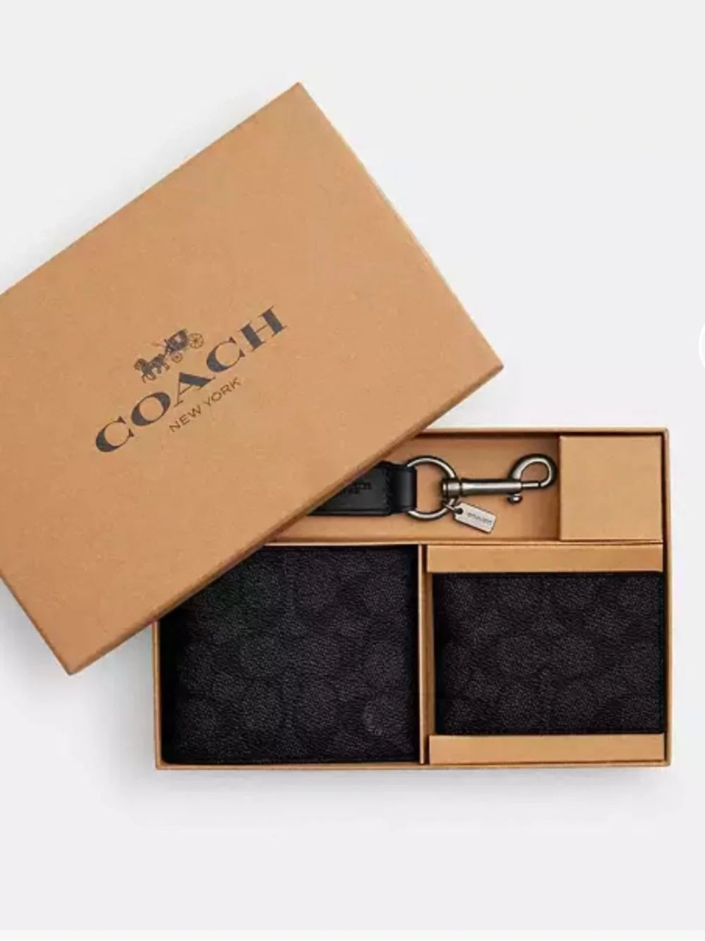 COACH BOXED 3 IN 1 WALLET GIFT SET IN SIGNATURE CANVAS CHARCOAL/ BLACK